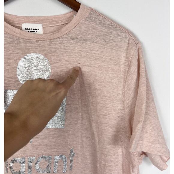 Isabel Marant Étoile Pink 100% Linen Graphic Logo T-Shirt Size M - Picture 4 of 10